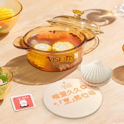康宁餐具美国康宁玻璃锅宝宝辅食锅婴儿煎煮一体小奶锅燃气灶不粘锅热奶锅 VISIONS唯爱透明锅16cm 含赠品