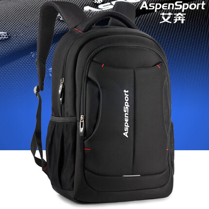 艾奔（ASPENSPORT）新款潮流电脑包背包男女双肩包旅行包大容量耐磨休闲中学生书包 黑色【标准版】 高品质~大容量