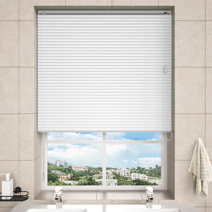 美尔耐铝合金百叶窗帘遮光升降办公室卫生间浴室定制免打孔拉绳防水6022 亮光白色 1平方米