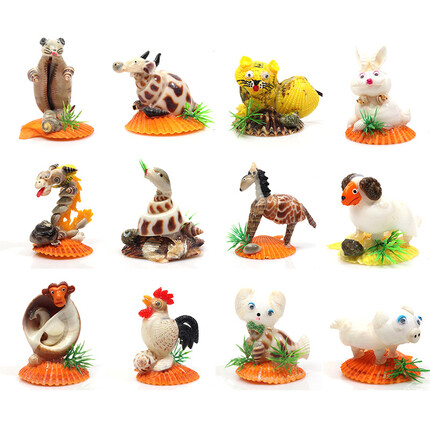 绿泊然天然海螺贝壳手工艺品动物十二12生肖冰箱贴特色旅游纪念品小摆件 花色 【12生肖全套】