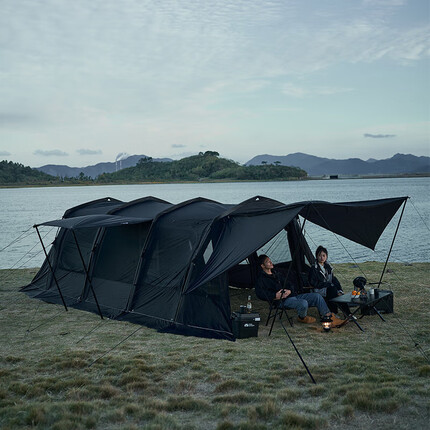 牧高笛(MOBIGARDEN)帐篷 户外黑化露营两室一厅隧道帐篷70D揽盛4 NX22661012 夜幕黑