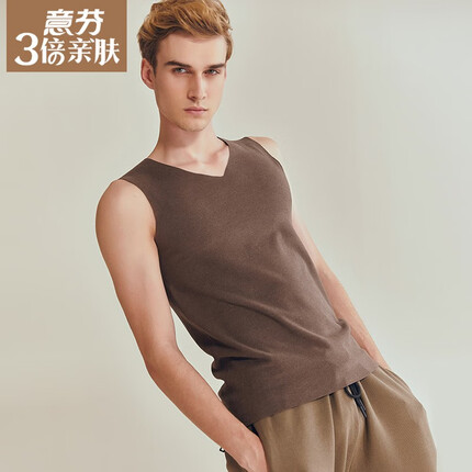 意芬三倍亲肤无痕保暖背心男士无袖坎肩德绒发热内衣男打底上衣单件 驼色 175(XL)