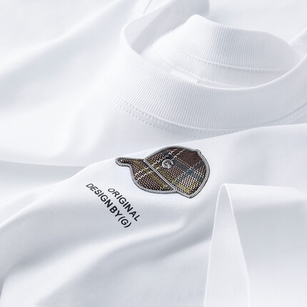 PRIDEME轻奢夏季薄款丝光棉无痕压胶白色t恤男短袖修身圆领休闲半袖男士 HANSH222-白色 L 体重建议：120-130斤