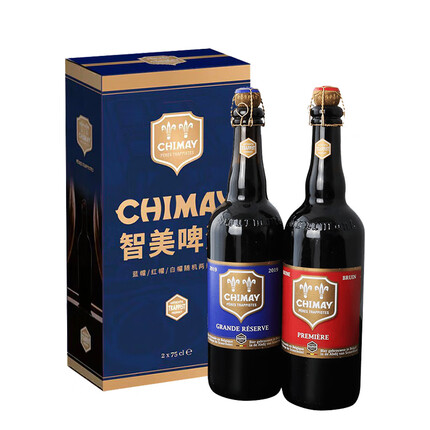智美（Chimay）蓝帽/红帽 修道士精酿 啤酒 750ml*2瓶 礼盒装 比利时进口