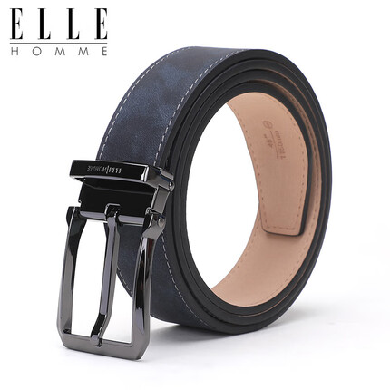 ELLE HOMME男士皮带时尚针扣腰带 头层牛皮休闲裤带男礼盒装EE284724013蓝色115CM
