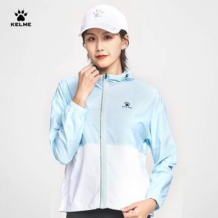 KELME/卡尔美 连帽防晒衣女防紫外线春夏季薄款外套短款透气皮肤衣 6123WT2002 薄荷绿 S/155