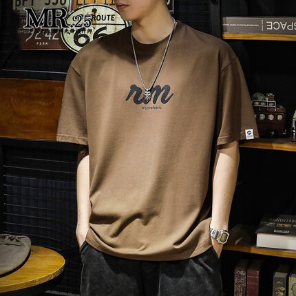 MR.25短袖t恤男250g重磅纯棉夏季美式潮牌复古宽松大码夏天全棉半袖潮 深咖色 XL