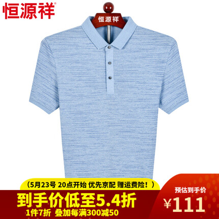 恒源祥短袖T恤男夏季大码衣服冰丝半袖体恤中年爸爸男装上衣R029 R029兰色2号 175