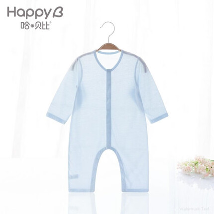 哈贝比婴儿衣服宝宝连体衣春秋1岁宝宝衣服轻薄婴儿哈衣儿童睡衣爬爬服空调服夏 粉蓝 60（3-6月）