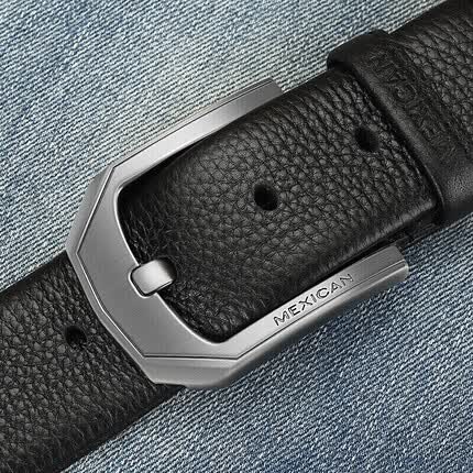 稻草人皮带男真头层牛皮针扣男士商务腰带休闲裤带6941354093697黑色