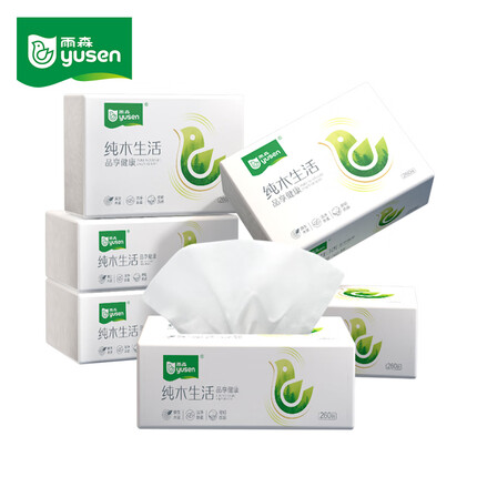 雨森（YUSEN）雨森（YUSEN）纯木生活抽纸面巾纸擦手纸52抽X6包5层加厚