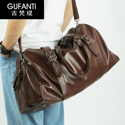 古梵缇旅行包男大容量头层牛皮手提旅行包休闲行李包运动健身包gftx-383 啡色 长56CM*宽26*高27CM GUFANTI