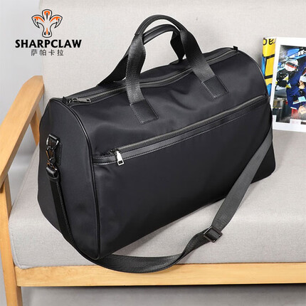 萨帕卡拉行李收纳袋男士短途旅行包轻便大容量健身包帆布手提包出差便携包 黑色51*33*24 SHARPCLAW