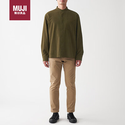无印良品（MUJI）男式 法兰绒 立领衬衫 ACA75C1A 卡其绿 M