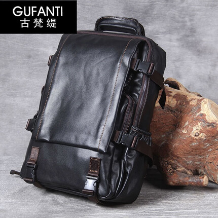 古梵缇双肩包男 头层牛皮大容量双肩背包潮流商务双肩包旅行背包gft-517 黑色 小号39X26X12 GUFANTI