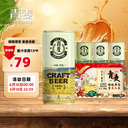 青麦（QINGMAI）精酿啤酒1L*4桶黄啤白啤原浆组合 整箱装青岛特产