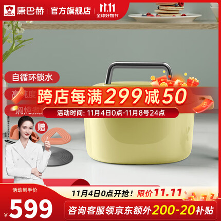 康巴赫(KBH) 珐琅锅铸铁锅焖焗家用炖汤锅多功能平底电磁炉通用 KGZC-T35A 黄色4.5L