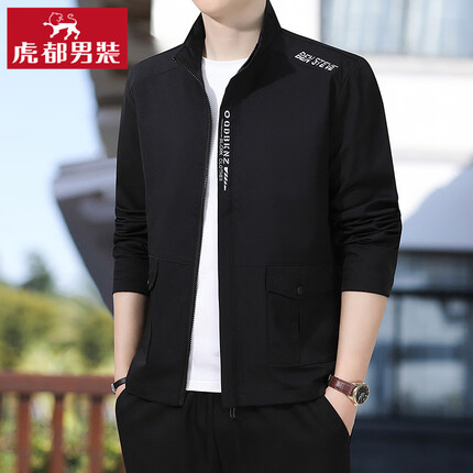虎都（FORDOO）夹克男商务中青年休闲立领简约外套上衣男装XXL-2023 黑色 2XL 