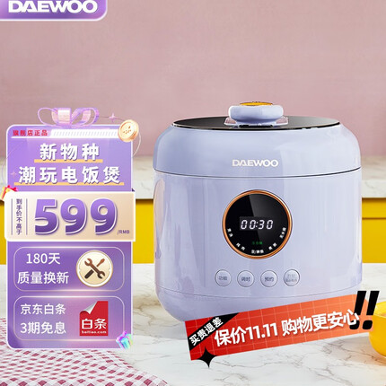 大宇（DAEWOO） 电饭煲电压力锅小型迷你家用智能多功能全自动4L高压锅煲两用二合一双内胆 水雾紫