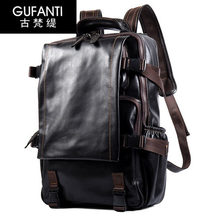 古梵缇（GUFANTI）双肩包男 头层牛皮大容量双肩背包潮流商务双肩包旅行背包gft-517 黑色 P（大号44X32X17）