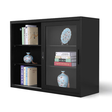 洛克菲勒办公家具文件柜钢制铁皮柜A4资料柜储物柜档案柜三层黑色玻璃移门