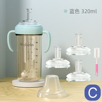 可拉贝拉儿童吸管杯喝奶专用1-2-3-岁以上大宝宝ppsu婴儿奶瓶大童耐摔水杯 蓝色320ml【杯刷+3个原装吸嘴】