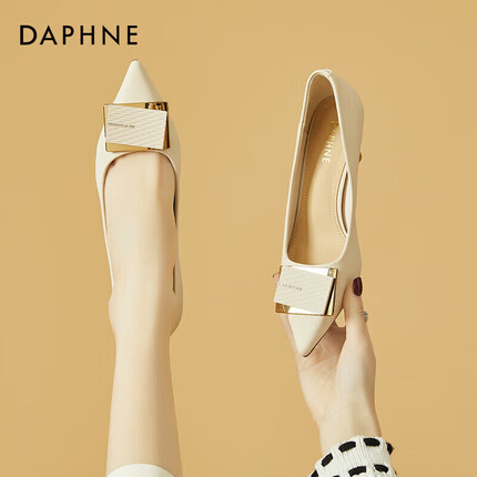 达芙妮气质高跟鞋女尖头细跟浅口单鞋女百搭工作鞋4623101023 米色 38 