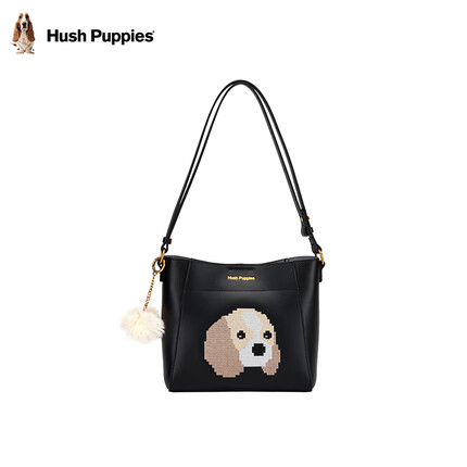 暇步士(Hush Puppies)单肩包女手提包包女包大容量托特包斜挎包女动物刺绣款 黑色
