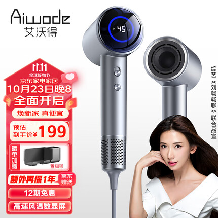 艾沃得(Ai wo de)高速吹风机家用负离子大功率不伤发护发无叶电吹风筒吹头发速干便携吹造型 《礼盒版》闪银