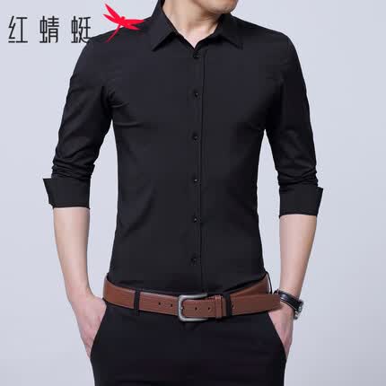 红蜻蜓(RED DRAGONFLY)衬衫男中青年商务休闲时尚百搭宽松长袖免烫打底衬衣男装上衣 黑色 XL