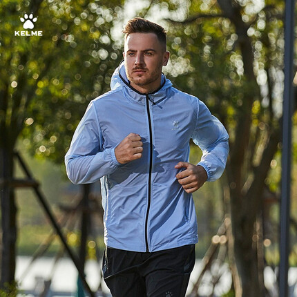 KELME/卡尔美夏季防晒衣男户外跑步轻薄透气皮肤衣运动风衣 天蓝色 L