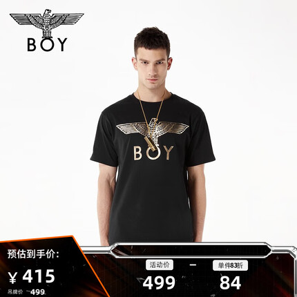 BOY LONDON潮牌短袖男女同款22老鹰印花纯色休闲宽松T恤上衣N01039 黑色 M