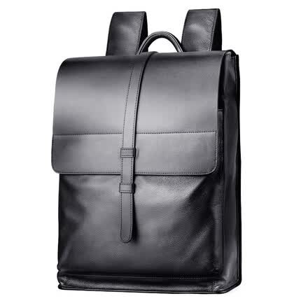 帕迪欧商务男包真皮男士背包双肩包时尚休闲大容量头层牛皮书包电脑包 黑色小号