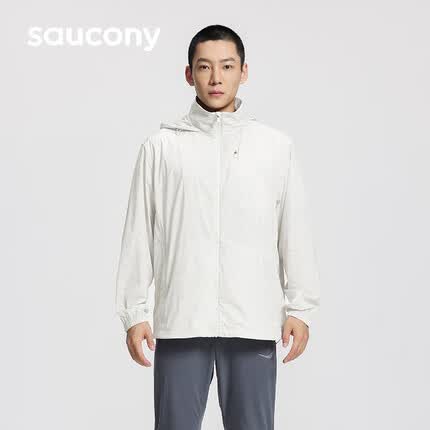 Saucony索康尼男子跑步夹克梭织透气反光夜跑连帽运动外套白石灰M