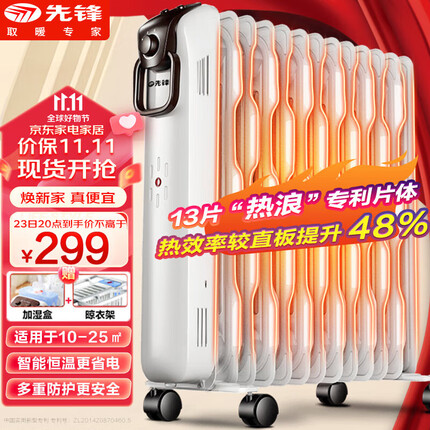先锋(SINGFUN)取暖器 电暖器 电暖气家用 电油汀 13片热浪专利电热器 节能省电 干衣加湿 DYT-SS2