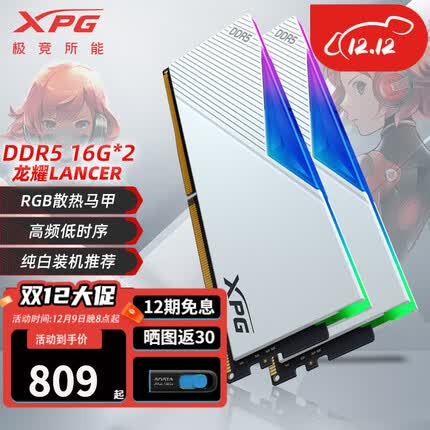 XPG威刚 龙耀LANCER DDR5内存条16/32G套条RGB灯条台式电脑海力士颗粒吹雪6000 D5|龙耀LANCER 釉白 16G*2套条 6000MHz丨CL36丨海力士A-DIE颗粒