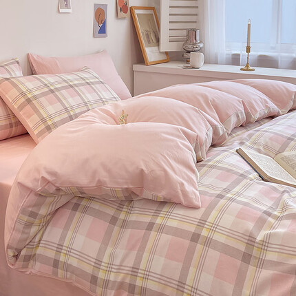 安睡宝（SOMERELLE）纯棉单被套被罩单件100全棉水洗棉宿舍单人夏季被单床上用品 简兮粉【100%精梳全棉适合裸睡】 150x200cm单被套