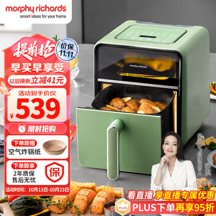 摩飞电器（Morphyrichards）空气炸锅 家用4L可视炉灯蒸汽嫩烤一体空气炸烤箱 多功能炸薯条鸡翅机 MR8101薄荷绿
