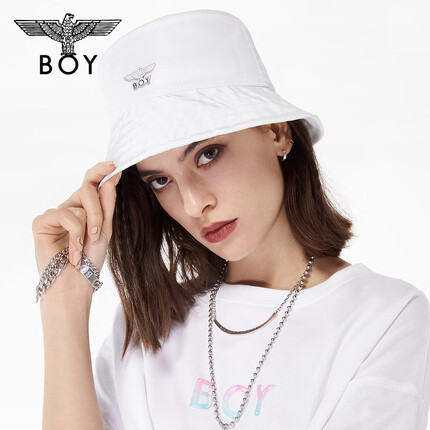 BOY LONDON渔夫帽夏季精致绣章简约休闲宽帽檐遮阳太阳帽N90010 黑色 S(57cm)