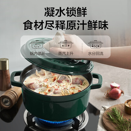苏泊尔SUPOR 珐琅锅汤锅22cm铸铁锅炖锅2.8L罗勒绿ET22MF01-BA