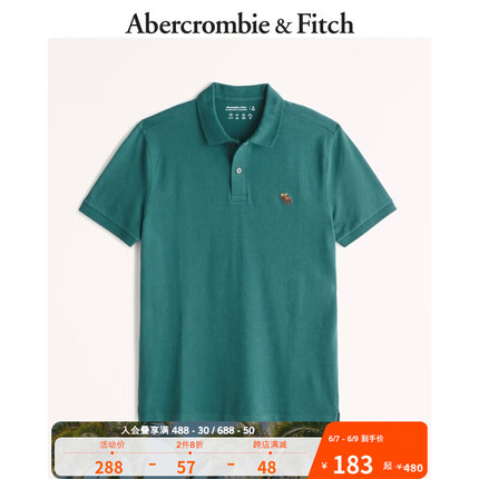 ABERCROMBIE & FITCH男装 美式复古潮流经典刺绣标识款易穿搭上衣短袖Polo衫320378-1 绿色 L (180/108A)