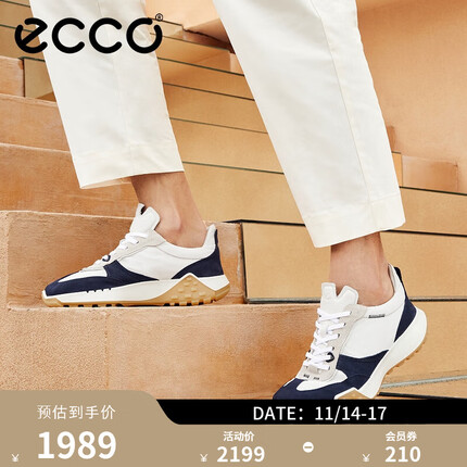 ECCO 明星同款 运动鞋男 男鞋秋冬新款防滑休闲鞋子 复古跑鞋524914 午夜蓝/白色52491460397 41