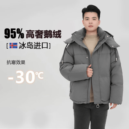 BOBBY BIZZ95%白鹅绒2023新款韩系灰色羽绒服男女同款短款情侣面包服现货 灰色(男女同款) L码(180斤左右)