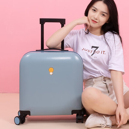 米尘（MiChen）小型行李箱轻便旅行箱儿童拉杆箱可坐骑高颜值小号密码飞机登机箱 英伦蓝 18寸