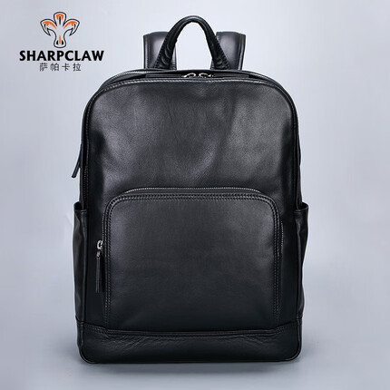 萨帕卡拉新款双肩包男头层牛皮背包男士旅行大容量电脑包 黑色 28.5*12*40cm SHARPCLAW