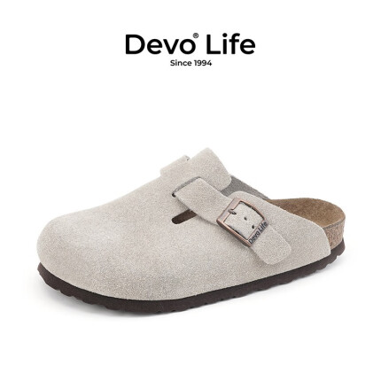 Devo Life的沃软木鞋情侣时尚四季休闲牛皮 包头鞋女士拖鞋外穿 3624 灰色反绒牛皮 37
