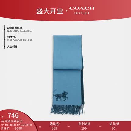 蔻驰(COACH)奥莱女士马车图案双面大尺寸长围巾 丹宁蓝色/浅雾蓝色