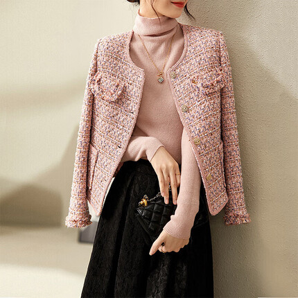 尚都比拉轻奢名媛风小香风短外套女秋装别致高级感上衣 粉色 L 