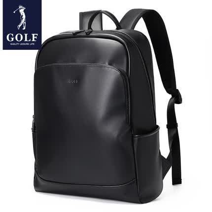 2022新款高尔夫/GOLF背包男双肩包大容量商务电脑背包皮质时尚高中大学生书包潮牌 黑色