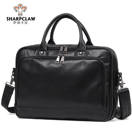 萨帕卡拉头层软牛皮男包时尚旅行包商务男士公文包手提包 黑色 SHARPCLAW